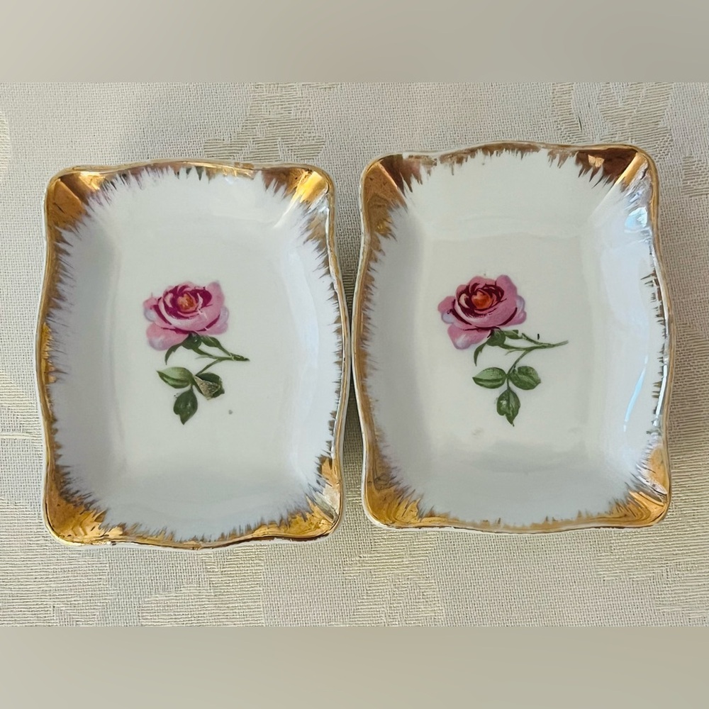 Elegant Vintage Floral Porcelain Hand Painted Japan Trinket Dishes - Picture 12 of 16